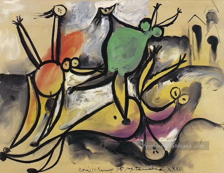 Trois femmes jouant au bord la mer cabines bain 1932 cubiste Pablo Picasso Peintures à l'huile